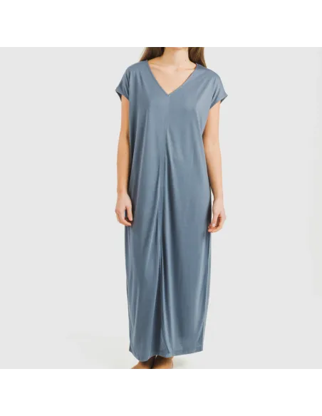 Vestido comprido manga fluída viscosa liso roupa-para-estar-por-casa