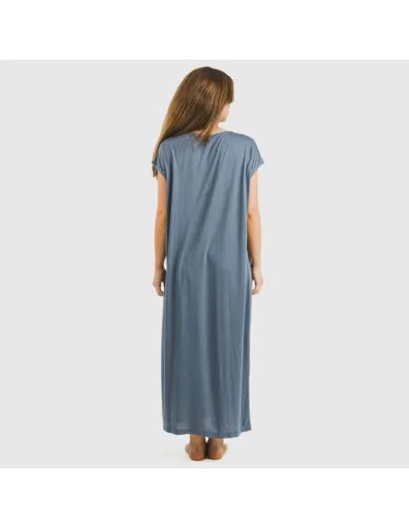 Vestido comprido manga fluída viscosa liso roupa-para-estar-por-casa