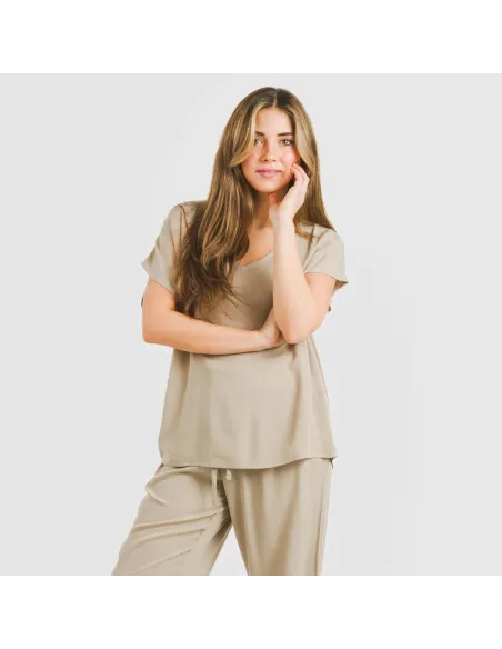 Camisola manga fluída viscosa bambula lisa roupa-para-estar-por-casa