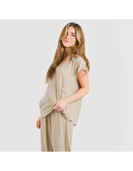 Camisola manga fluída viscosa bambula lisa roupa-para-estar-por-casa