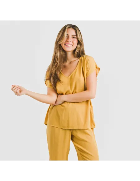 Camisola manga fluída viscosa bambula lisa roupa-para-estar-por-casa