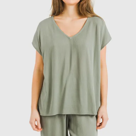 Camisola manga fluída viscosa bambula lisa roupa-para-estar-por-casa