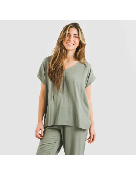 Camisola manga fluída viscosa bambula lisa roupa-para-estar-por-casa