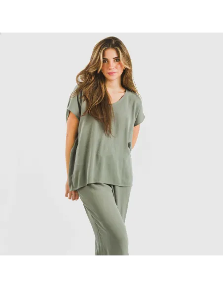 Camisola manga fluída viscosa bambula lisa roupa-para-estar-por-casa