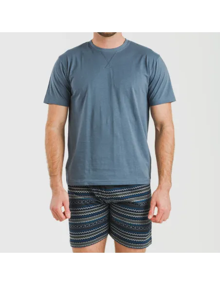 Pijama curto algodão homem Evelio azul marinho pijamas-curtos-homem