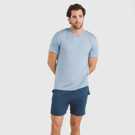 Pijama curto viscosa homem azul celeste - azul marinho pijamas-curtos-homem