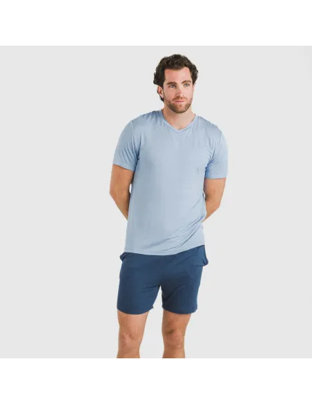 Pijama curto viscosa homem azul celeste - azul marinho pijamas-curtos-homem