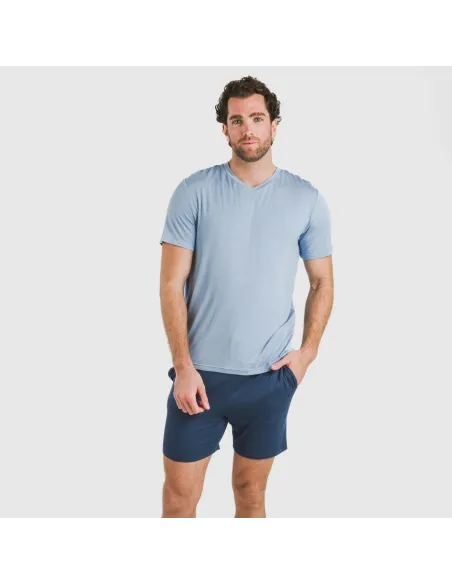 Pijama curto viscosa homem azul celeste - azul marinho pijamas-curtos-homem
