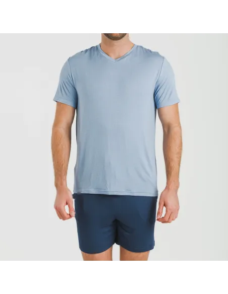 Pijama curto viscosa homem azul celeste - azul marinho pijamas-curtos-homem