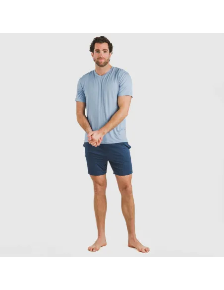 Pijama curto viscosa homem azul celeste - azul marinho pijamas-curtos-homem