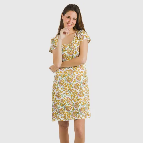 Vestido algodão Venus ocre vestidos-mulher