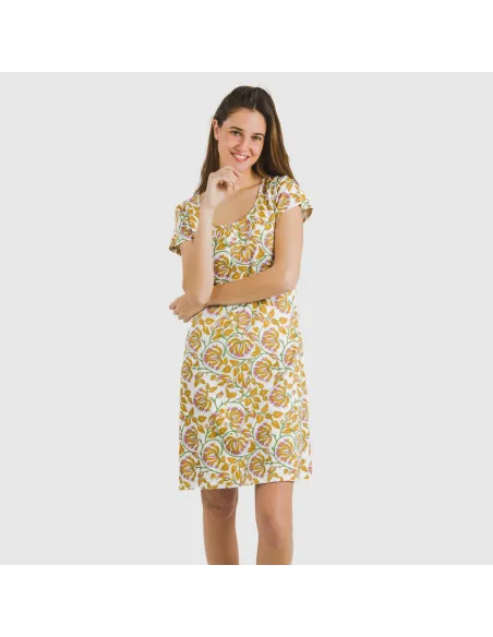 Vestido algodão Venus ocre vestidos-mulher