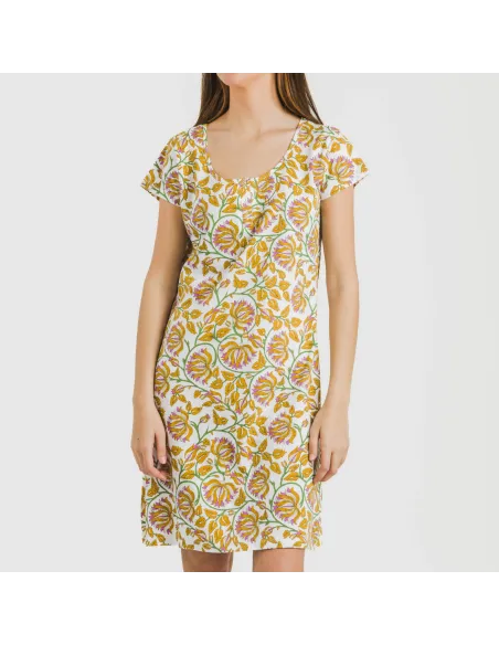 Vestido algodão Venus ocre vestidos-mulher