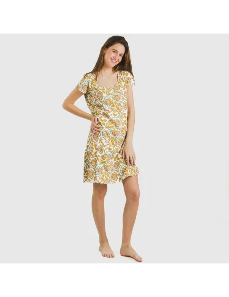 Vestido algodão Venus ocre vestidos-mulher