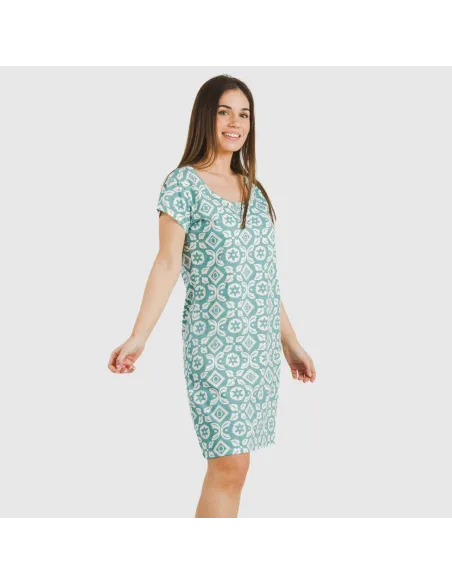 Vestido algodão Eugenia água marinha seco vestidos-mulher
