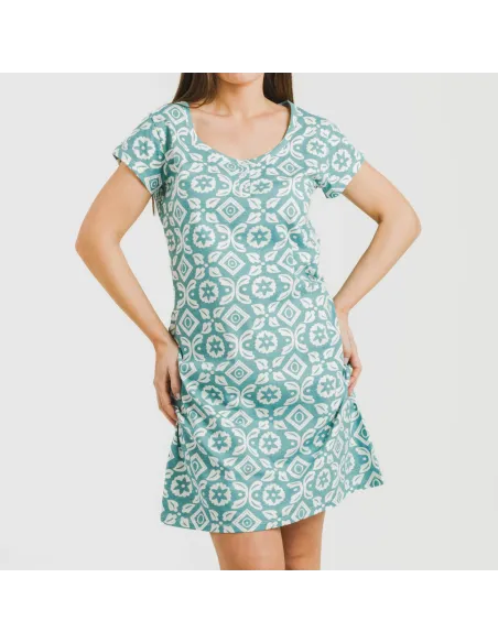Vestido algodão Eugenia água marinha seco vestidos-mulher