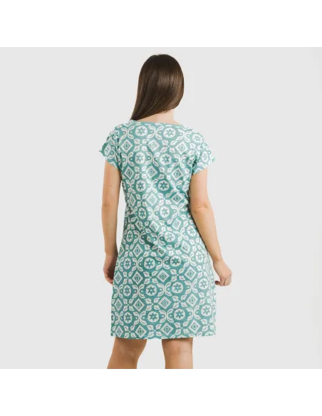 Vestido algodão Eugenia água marinha seco vestidos-mulher