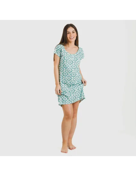 Vestido algodão Eugenia água marinha seco vestidos-mulher