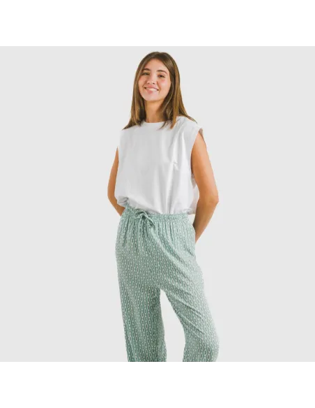 Calças viscosa Walia azul pantalones-comodos-mujer