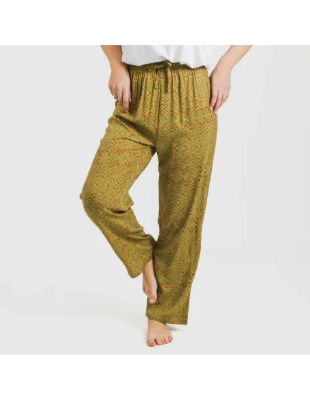 Calças viscosa Silda verde caça pantalones-comodos-mujer