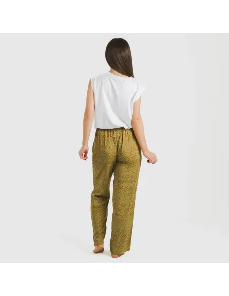Calças viscosa Silda verde caça pantalones-comodos-mujer