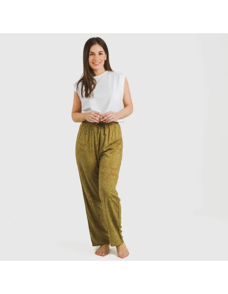 Calças viscosa Silda verde caça pantalones-comodos-mujer