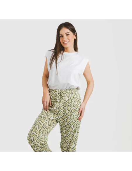Calças viscosa Liuva verde caça pantalones-comodos-mujer
