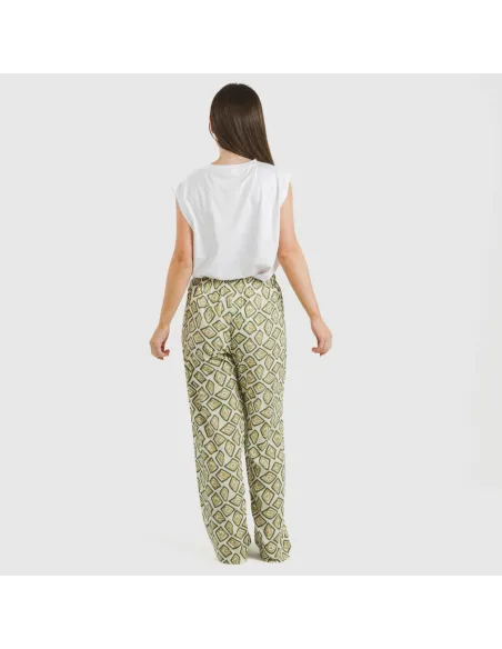 Calças viscosa Liuva verde caça pantalones-comodos-mujer