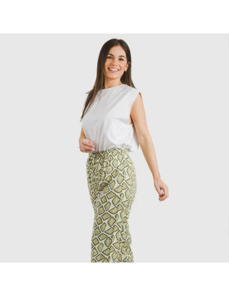 Calças viscosa Liuva verde caça pantalones-comodos-mujer