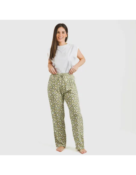 Calças viscosa Liuva verde caça pantalones-comodos-mujer