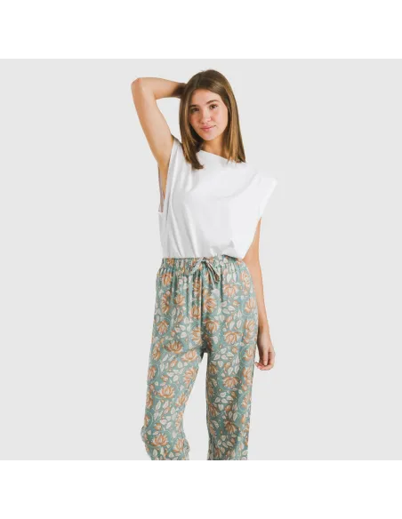 Calças viscosa Venus água marinha pantalones-comodos-mujer