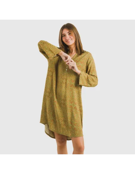 Túnica viscosa Silda verde caça vestidos-mulher