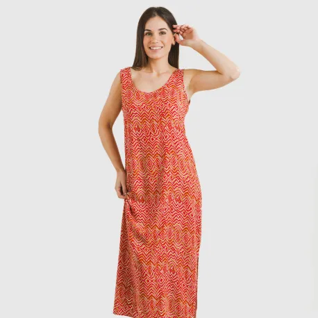 Vestido comprido alças viscosa Silda cor telha vestidos-mulher