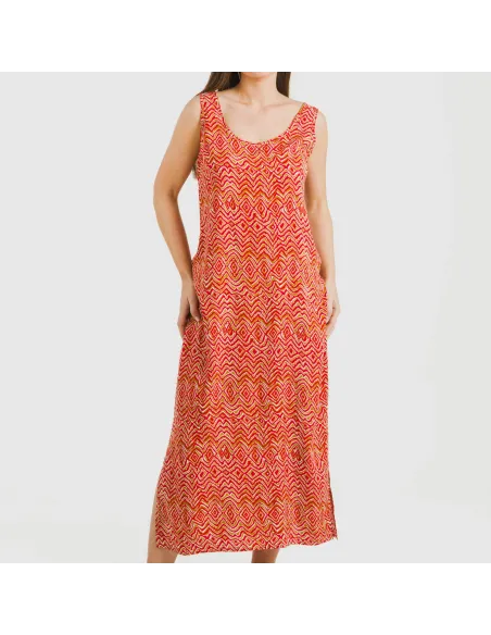 Vestido comprido alças viscosa Silda cor telha vestidos-mulher