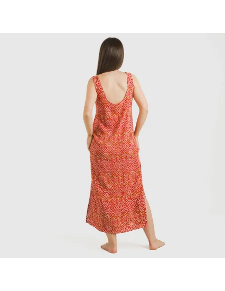 Vestido comprido alças viscosa Silda cor telha vestidos-mulher