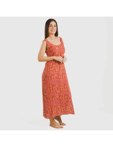 Vestido comprido alças viscosa Silda cor telha vestidos-mulher