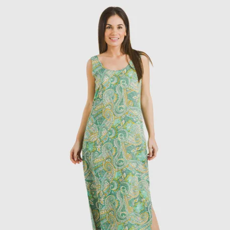 Vestido comprido alças viscosa Patme verde vestidos-mulher