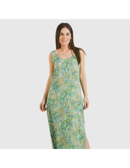 Vestido comprido alças viscosa Patme verde vestidos-mulher