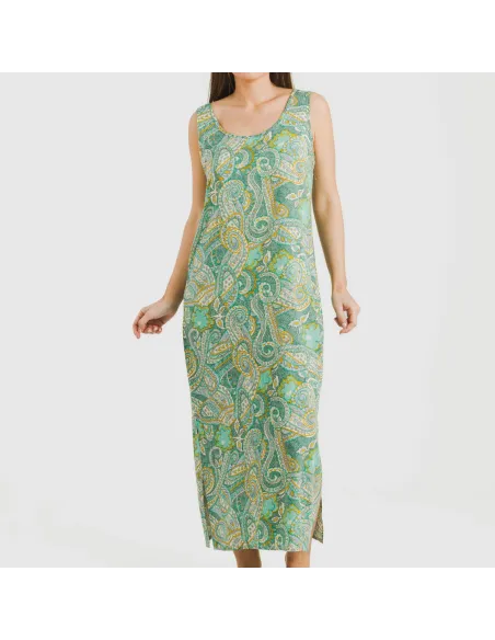 Vestido comprido alças viscosa Patme verde vestidos-mulher