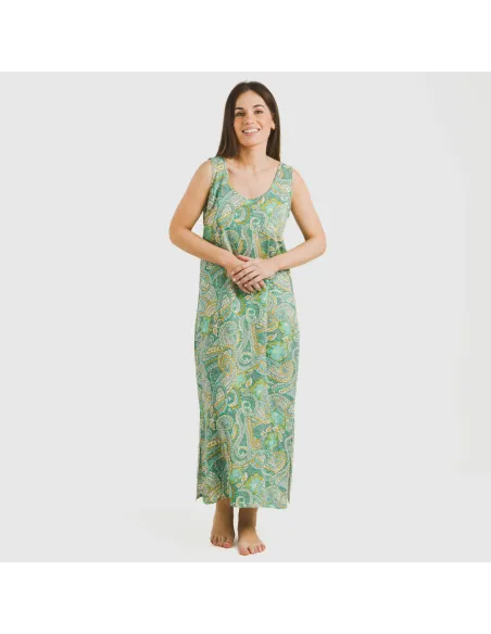 Vestido comprido alças viscosa Patme verde vestidos-mulher
