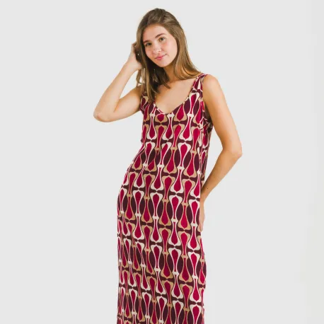 Vestido comprido alças viscosa Castelar bordeaux vestidos-mulher