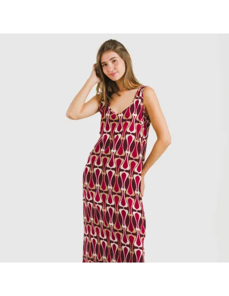 Vestido comprido alças viscosa Castelar bordeaux vestidos-mulher