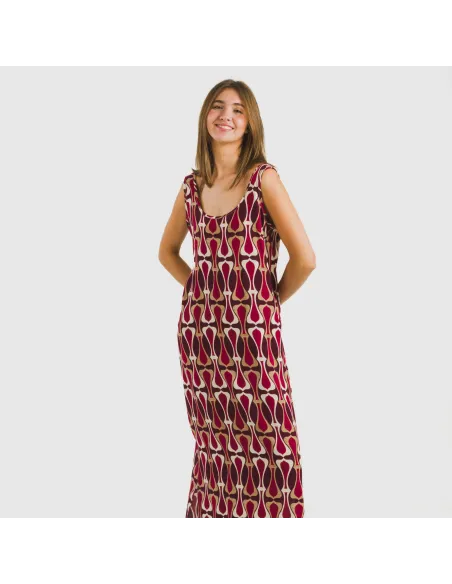 Vestido comprido alças viscosa Castelar bordeaux vestidos-mulher