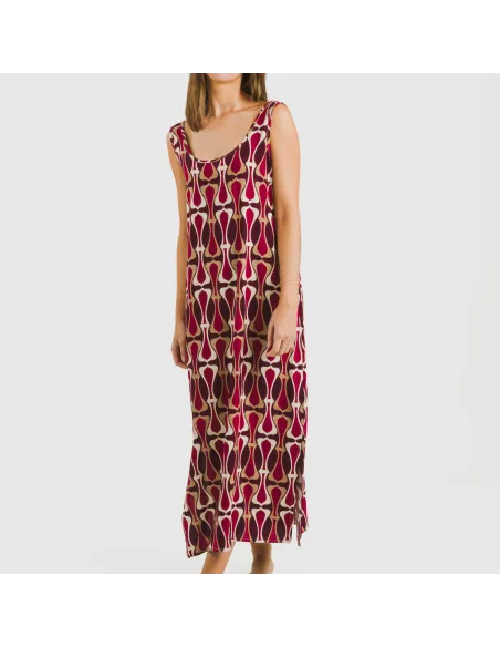 Vestido comprido alças viscosa Castelar bordeaux vestidos-mulher