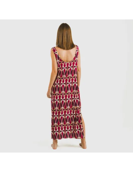 Vestido comprido alças viscosa Castelar bordeaux vestidos-mulher