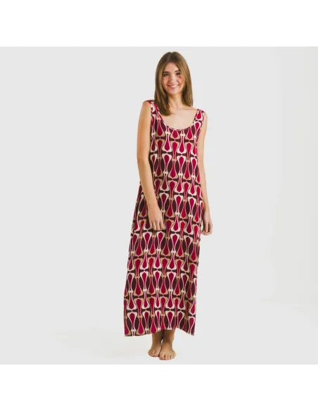 Vestido comprido alças viscosa Castelar bordeaux vestidos-mulher
