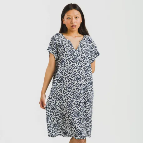 Vestido curto manga fluida viscosa bambula Aladero azul vestidos-mulher