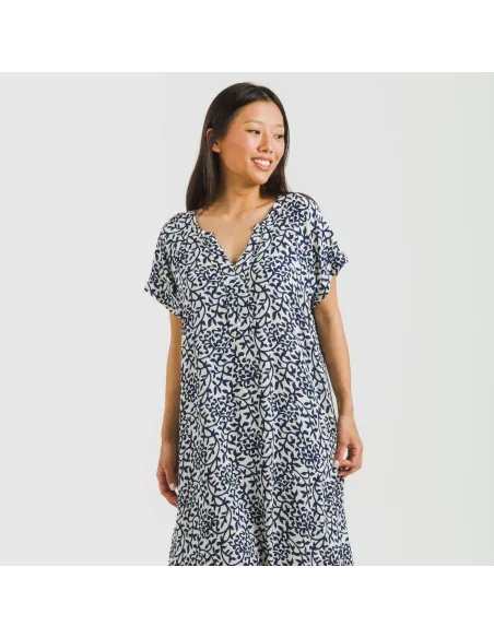 Vestido curto manga fluida viscosa bambula Aladero azul vestidos-mulher