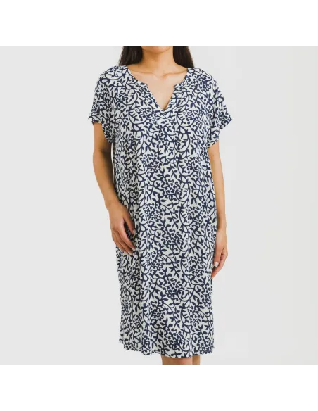 Vestido curto manga fluida viscosa bambula Aladero azul vestidos-mulher