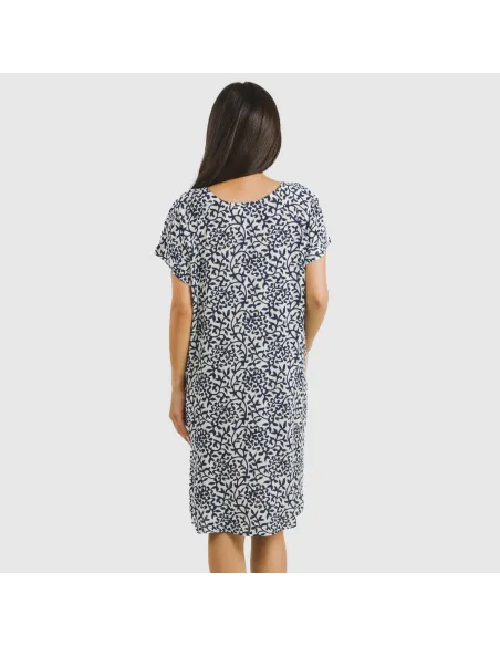 Vestido curto manga fluida viscosa bambula Aladero azul vestidos-mulher